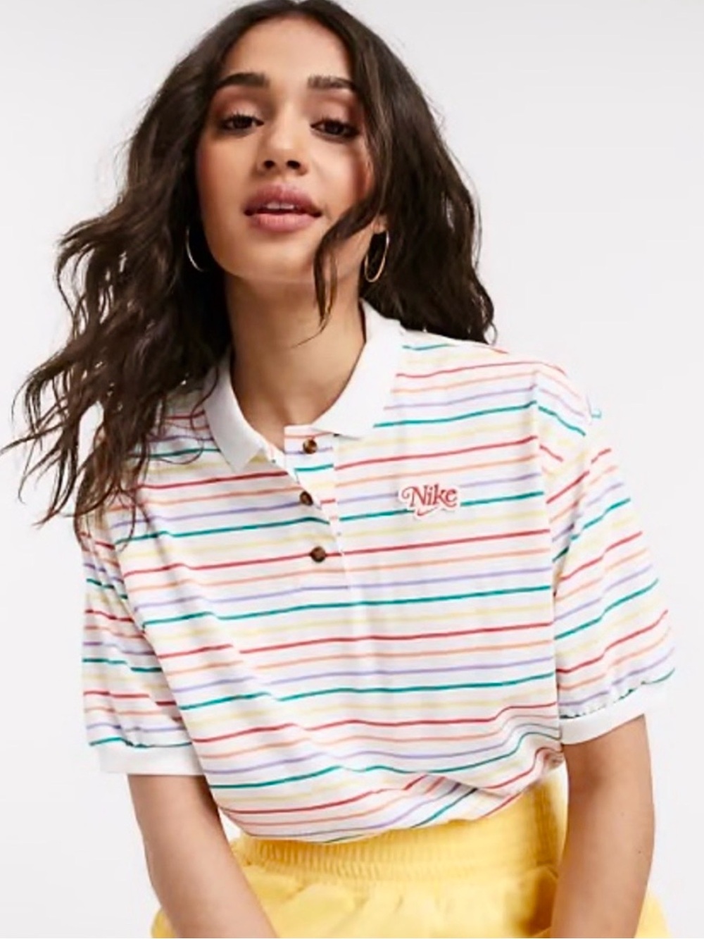 NIKE Rainbow Stripe Y2K Cropped Polo Shirt Size Small